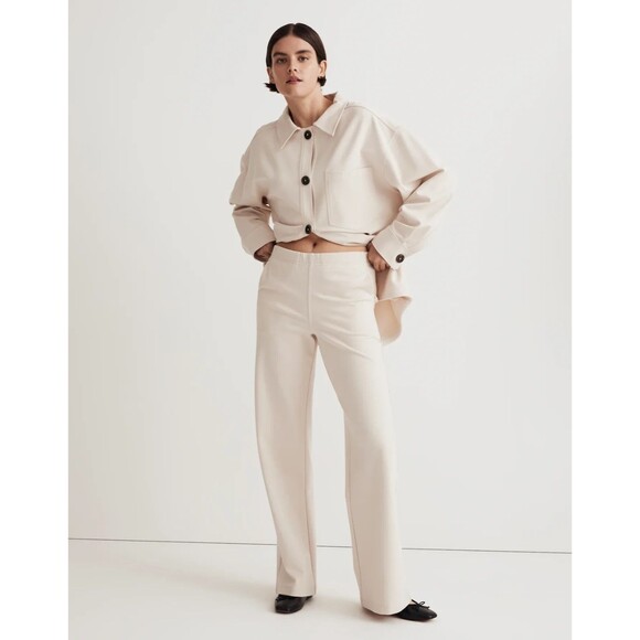 Madewell MWL Medium Ponte Wide Leg Pant In Vintage Linen High Waist Pull On NWT - Picture 1 of 15